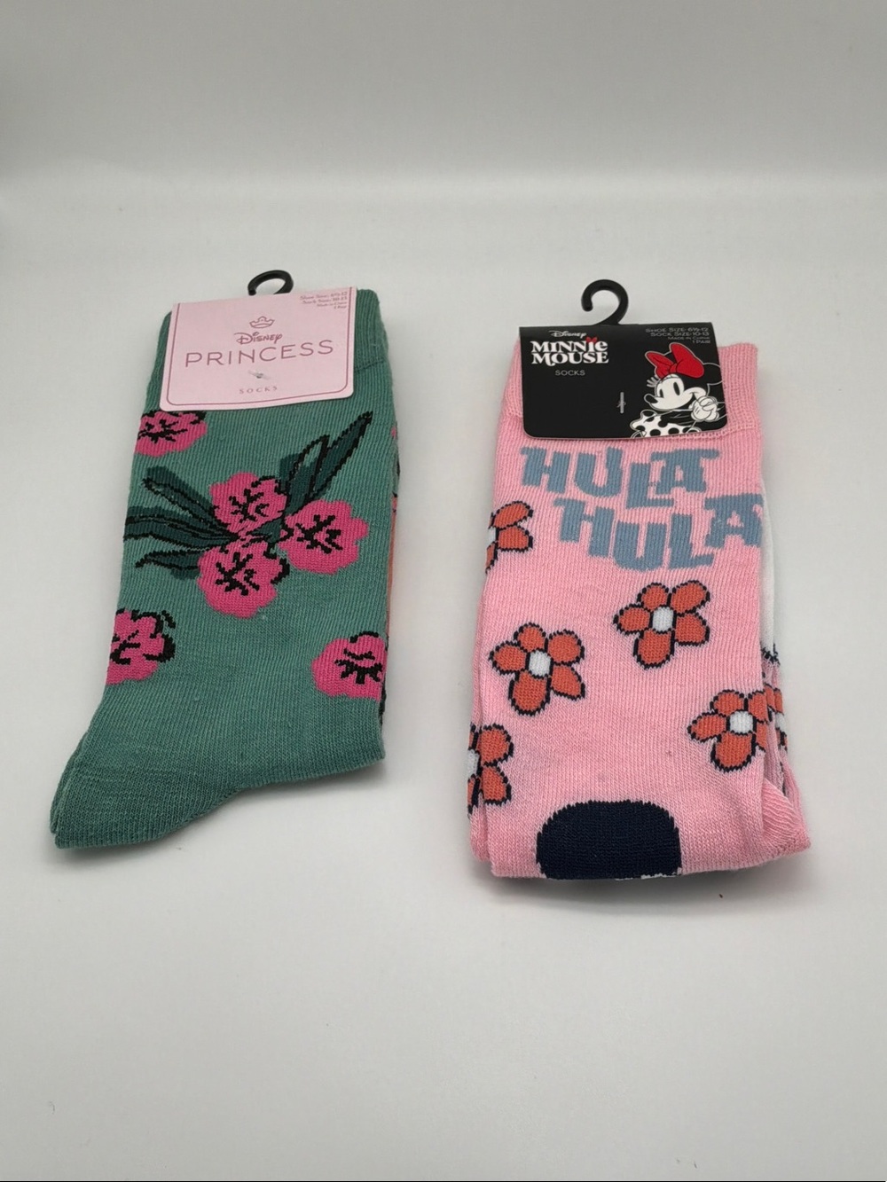 Disney Princess & Minnie Mouse Floral Socks - Green and Pink shoe size 6.5 - 12